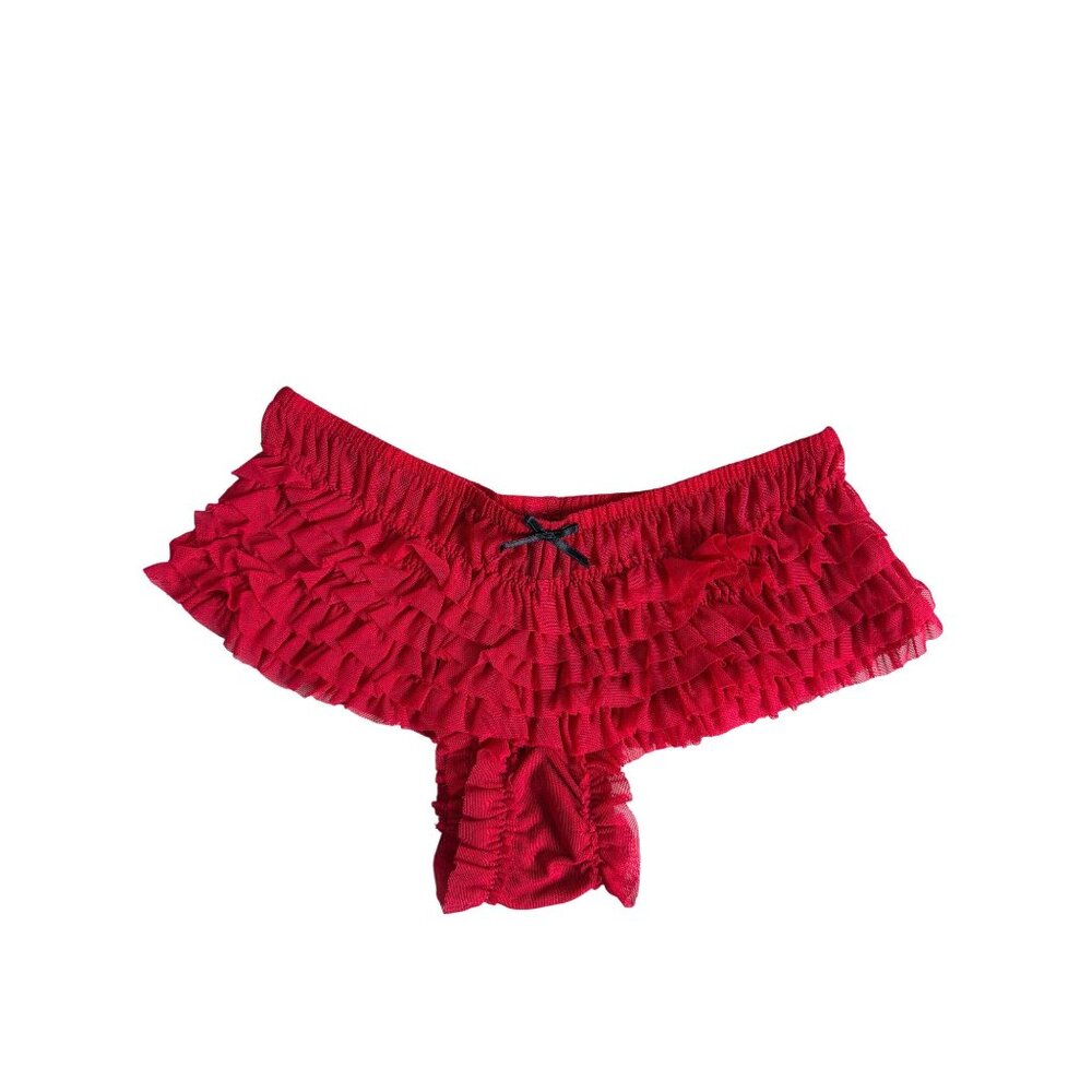 Seduction By Fredericks Of Hollywood Red Ruffle Boyshort Panties Size S Nylon & - Picture 2 of 10